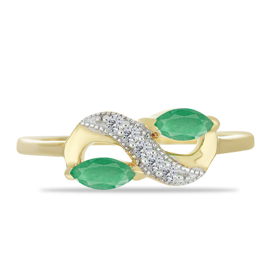 Pozlátený Strieborný Prsteň s Brazílskym Smaragdom a Bielym Zirkónom