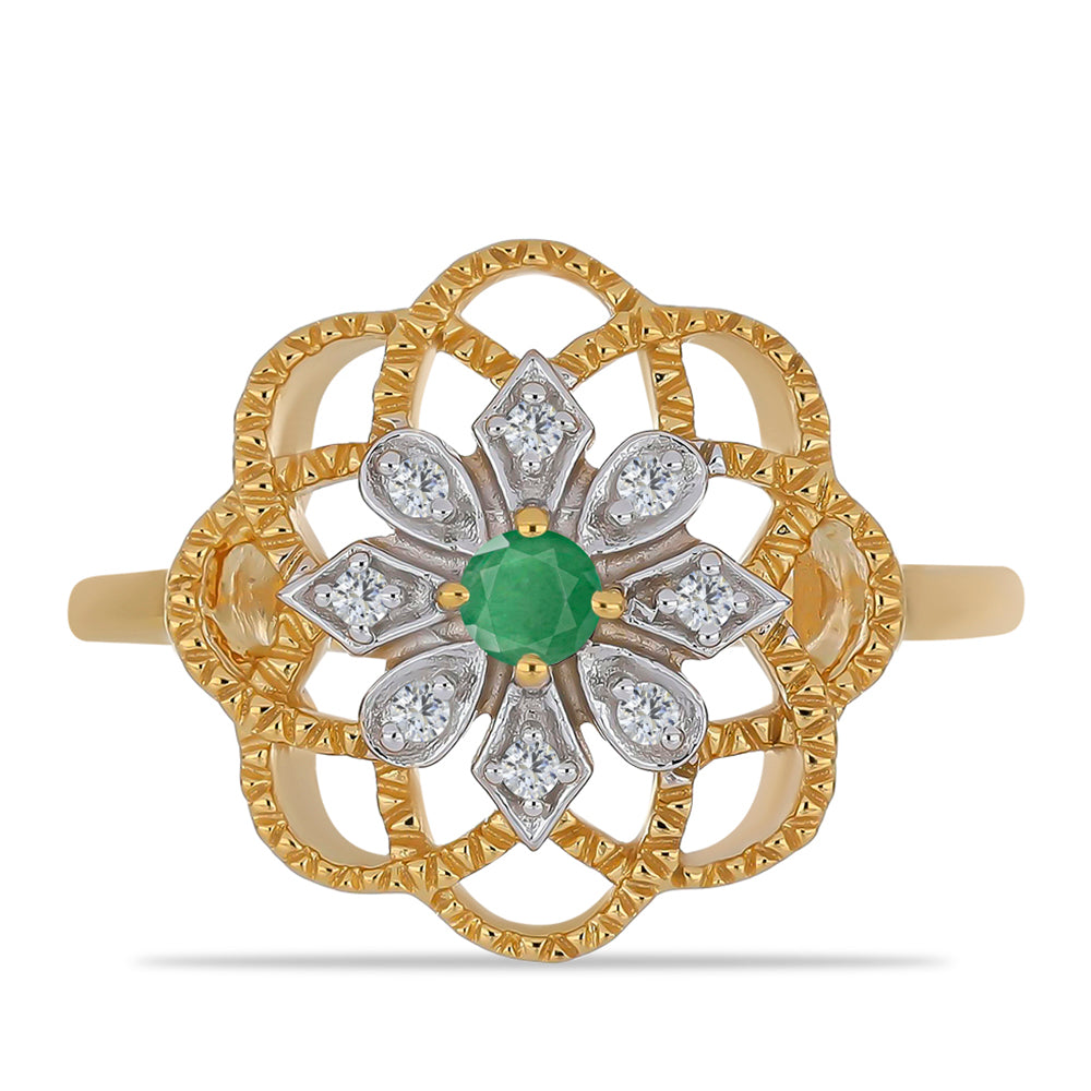 Pozlátený Strieborný Prsteň s Brazílskym Smaragdom a Bielym Zirkónom