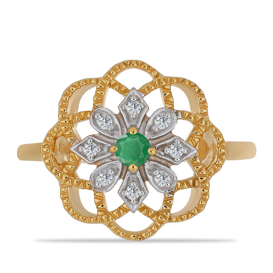 Pozlátený Strieborný Prsteň s Brazílskym Smaragdom a Bielym Zirkónom