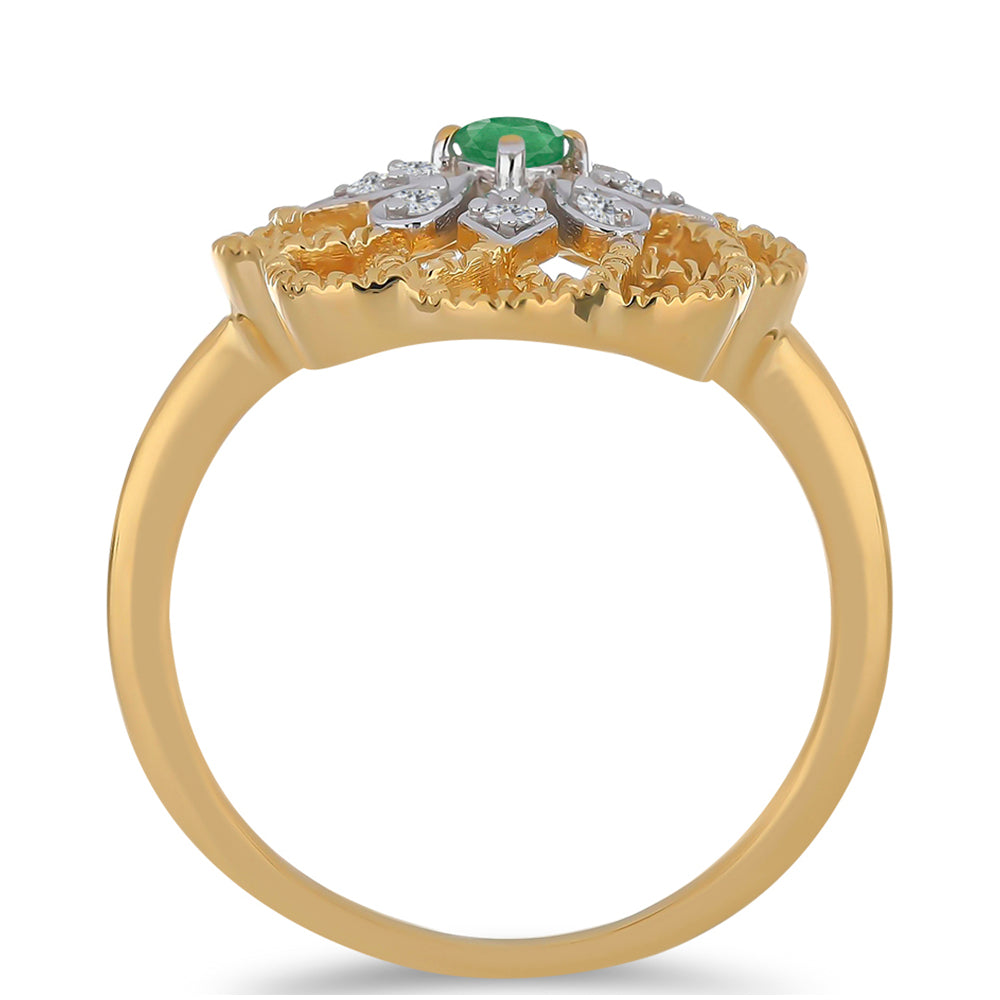 Pozlátený Strieborný Prsteň s Brazílskym Smaragdom a Bielym Zirkónom 2 