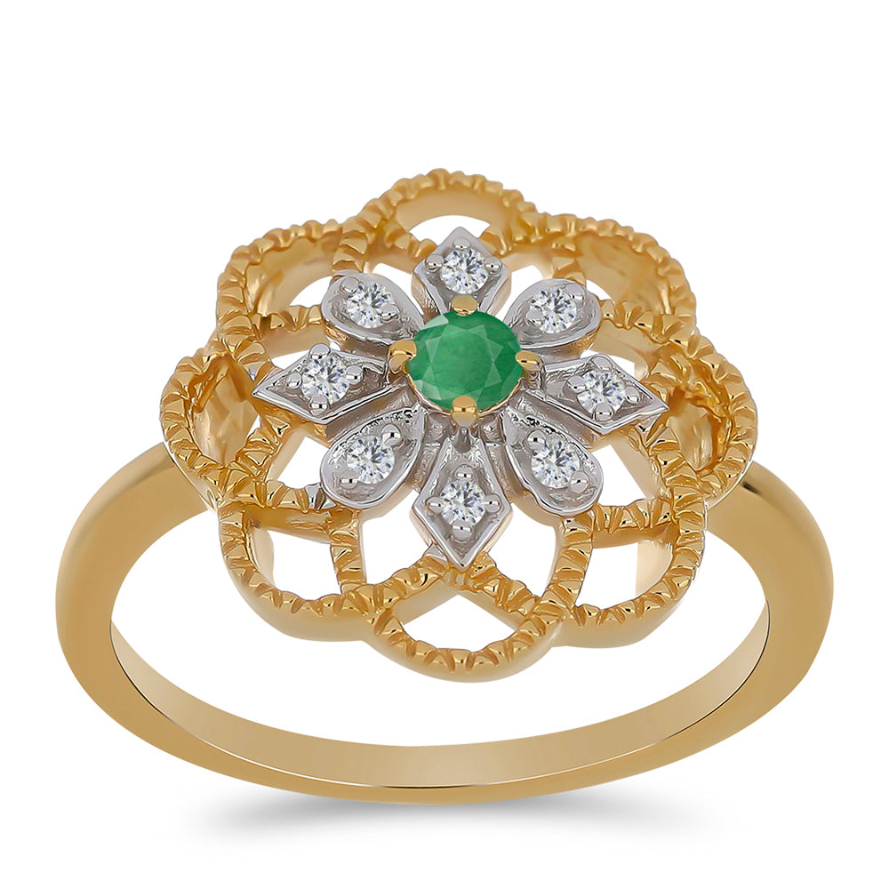 Pozlátený Strieborný Prsteň s Brazílskym Smaragdom a Bielym Zirkónom