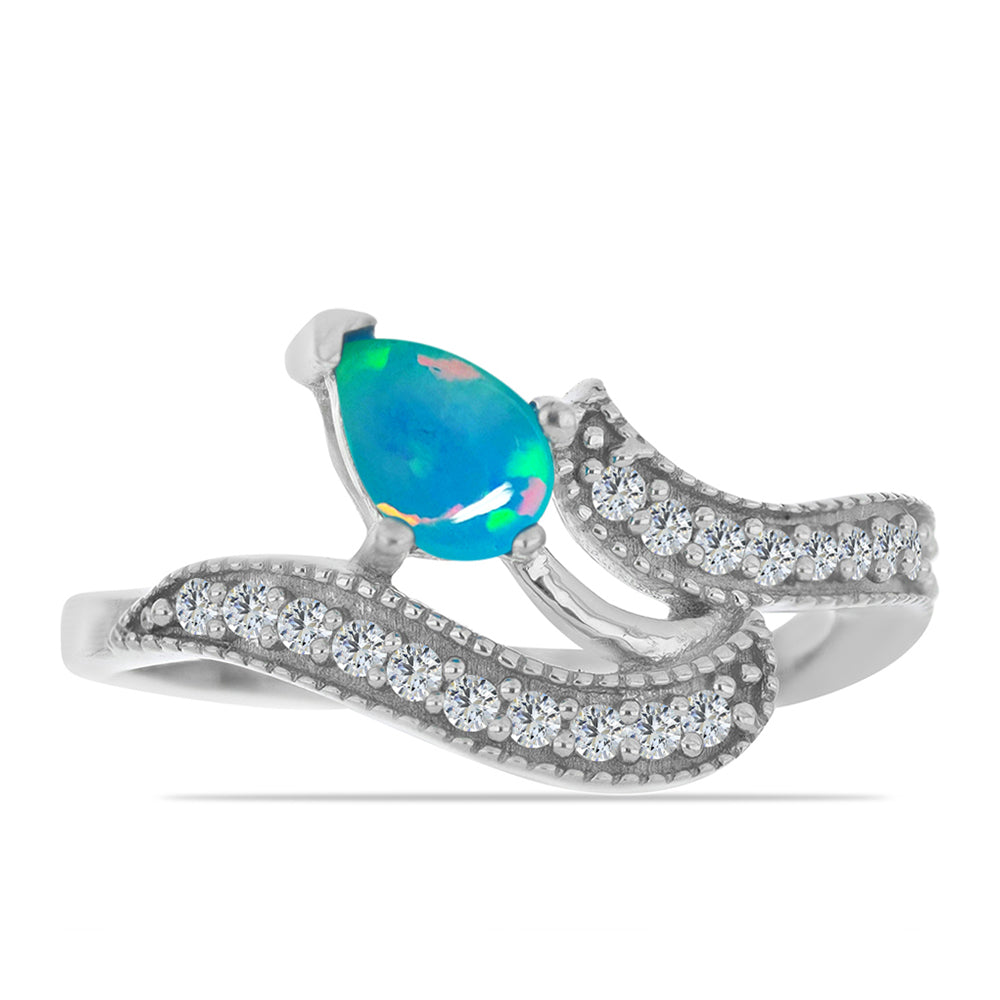 Strieborný Prsteň s Modrým Etiópskym Opálom z Lega Dembi a Bielym Zirkónom 1 