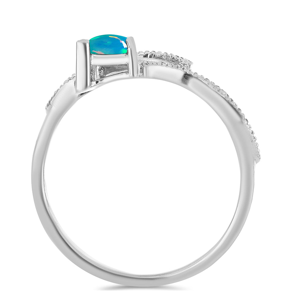 Strieborný Prsteň s Modrým Etiópskym Opálom z Lega Dembi a Bielym Zirkónom 2 