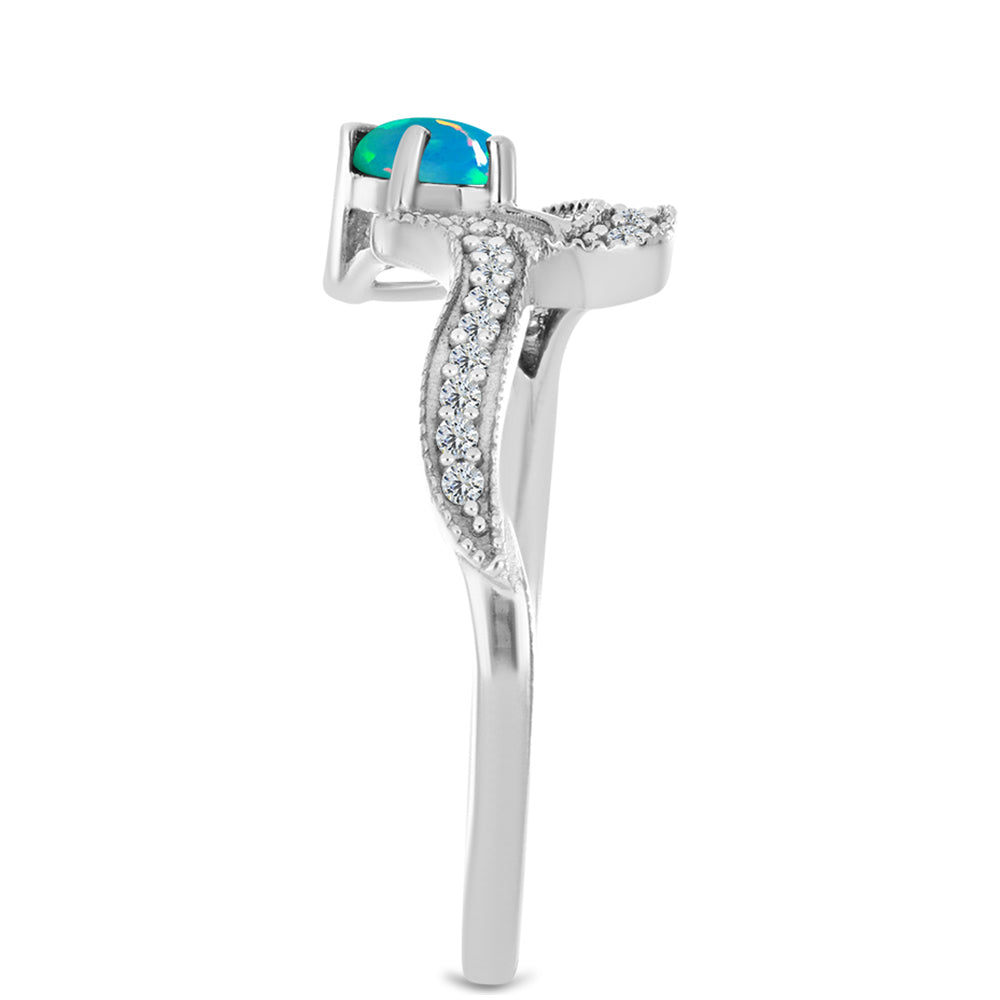 Strieborný Prsteň s Modrým Etiópskym Opálom z Lega Dembi a Bielym Zirkónom 4 