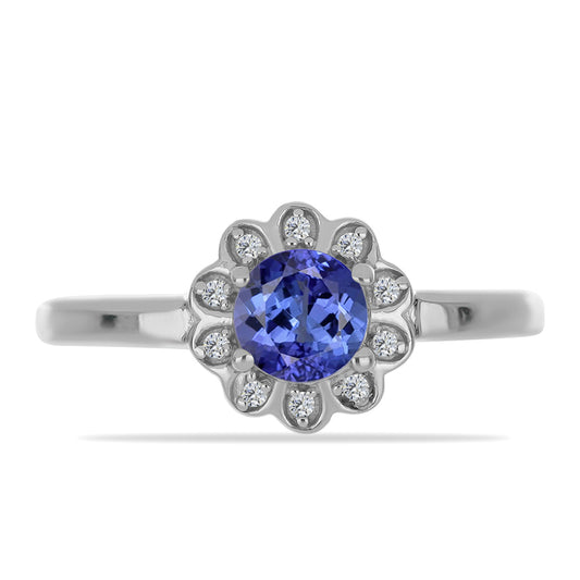Strieborný Prsteň s Tanzanitom a Prírodným Bielým Zirkonom