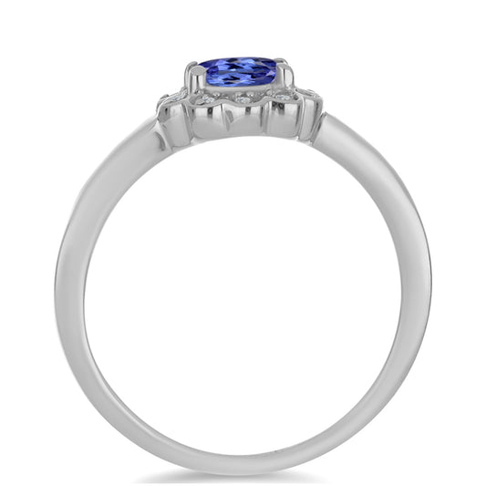 Strieborný Prsteň s Tanzanitom a Prírodným Bielým Zirkonom