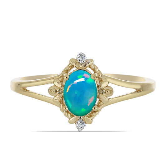 Pozlátený Strieborný Prsteň s Modrým Etiópskym Opálom z Lega Dembi a Bielym Zirkónom