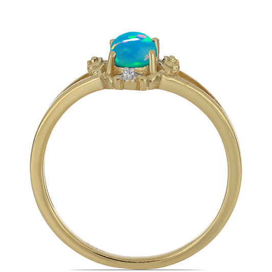 Pozlátený Strieborný Prsteň s Modrým Etiópskym Opálom z Lega Dembi a Bielym Zirkónom