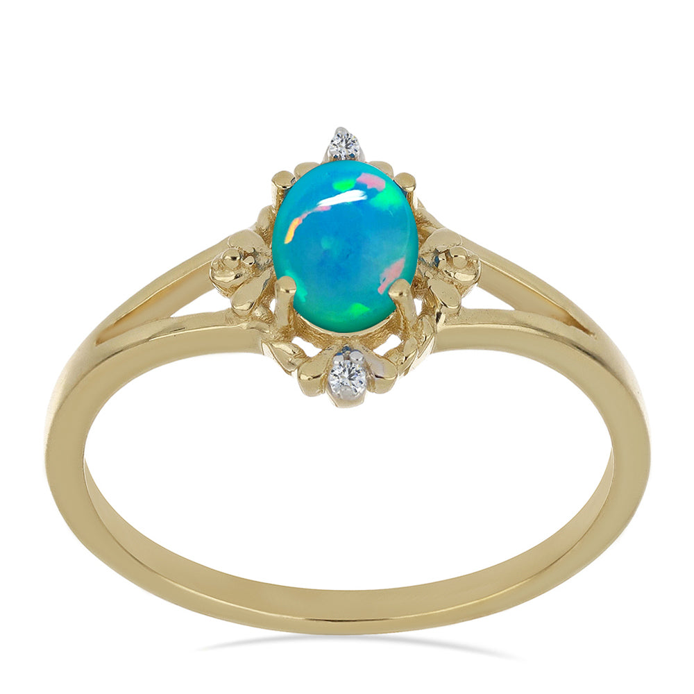 Pozlátený Strieborný Prsteň s Modrým Etiópskym Opálom z Lega Dembi a Bielym Zirkónom