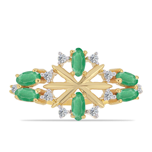 Pozlátený Strieborný Prsteň s Brazílskym Smaragdom a Bielym Zirkónom