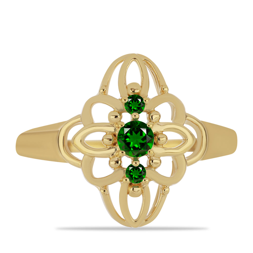 Pozlátený Strieborný Prsteň s Chrom Diopsidom