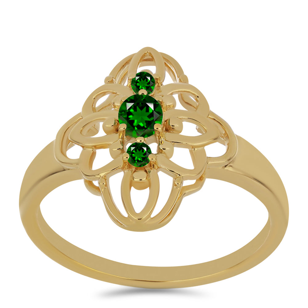 Pozlátený Strieborný Prsteň s Chrom Diopsidom 3 