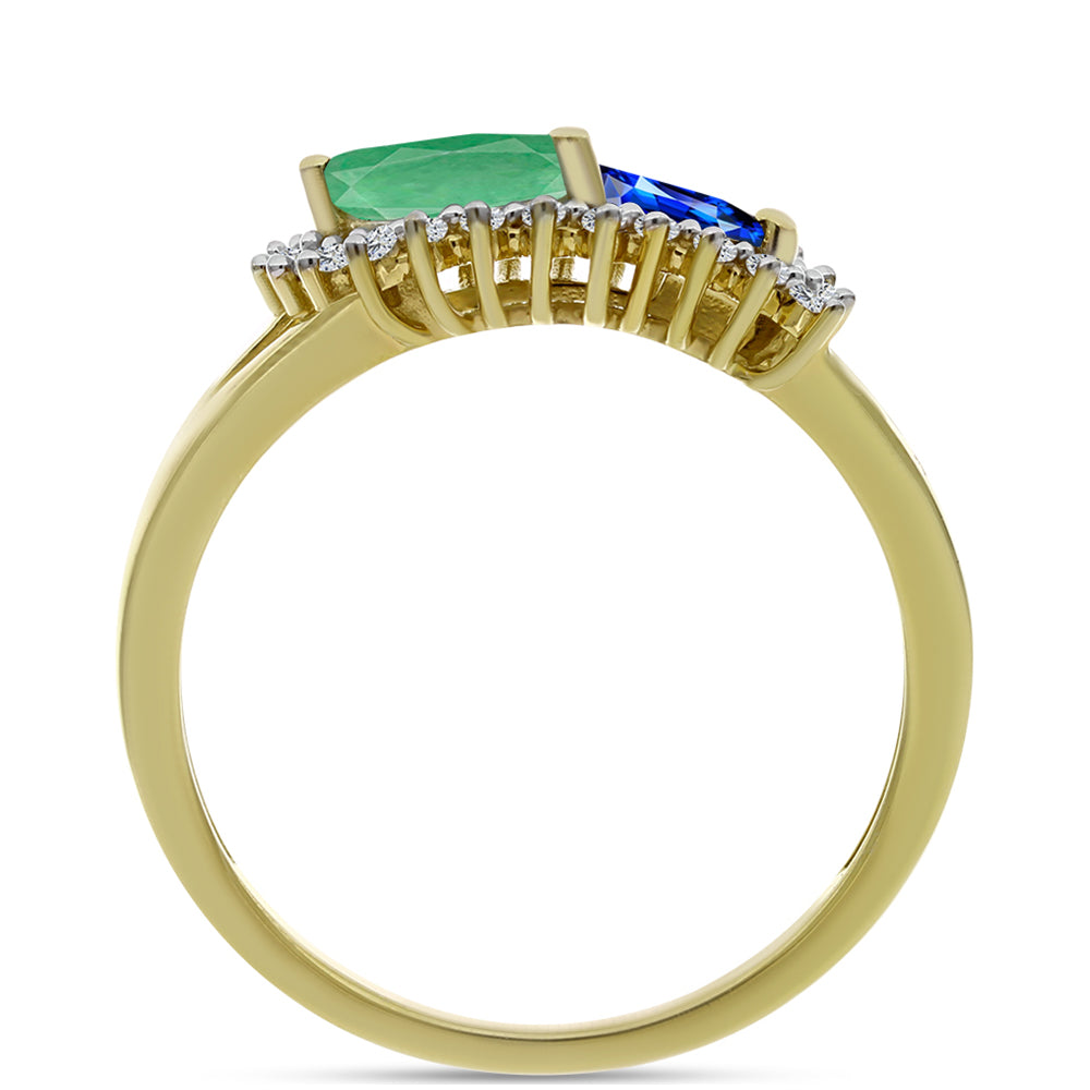 Pozlátený Strieborný Prsteň s Austrálskym Modrým Zafírom a Brazílskym Smaragdom