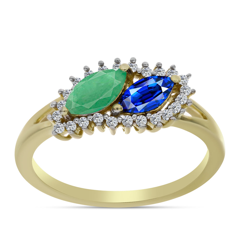 Pozlátený Strieborný Prsteň s Austrálskym Modrým Zafírom a Brazílskym Smaragdom 3 