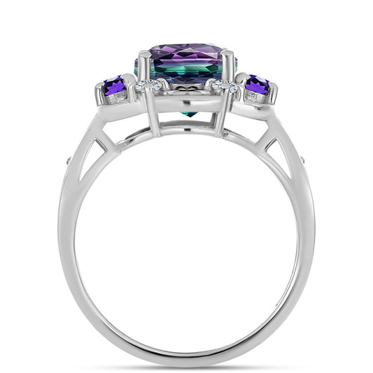 Strieborný Prsteň s so Zebra Fluoritom a Marockým Ametystom