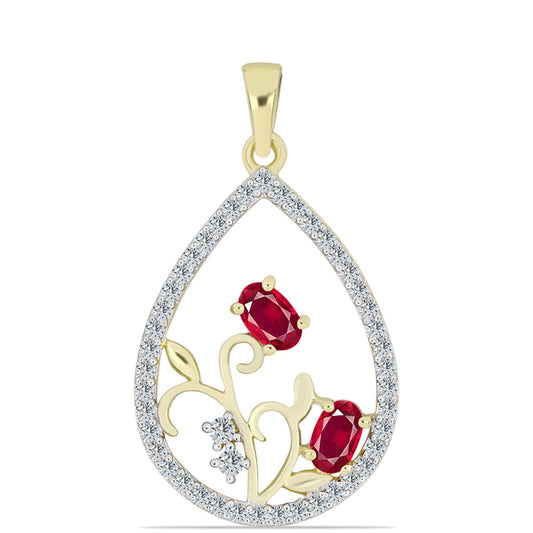Pozlátený Strieborný Prívesok s Madagaskarským Rubínom a Bielym Topásom