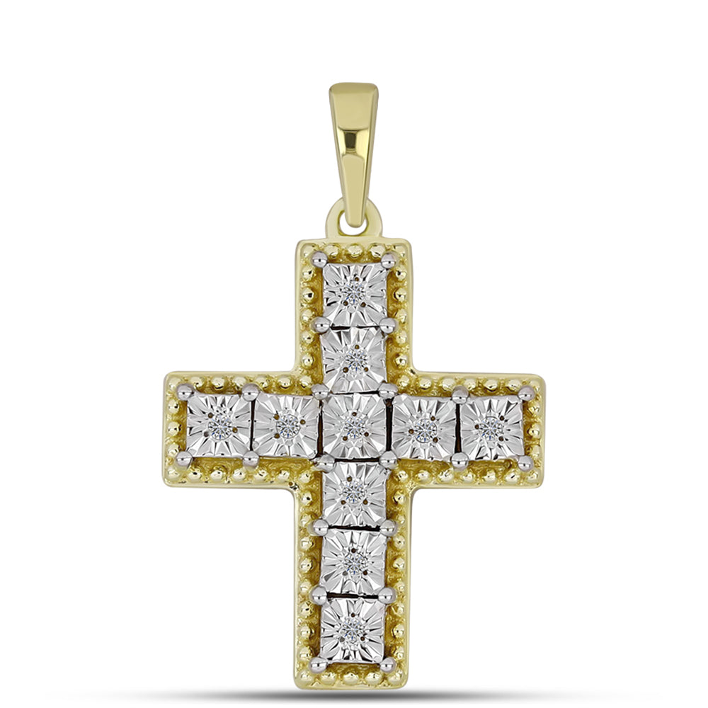 Kríž Pozlátený Strieborný Prívesok s Bielym Diamantom