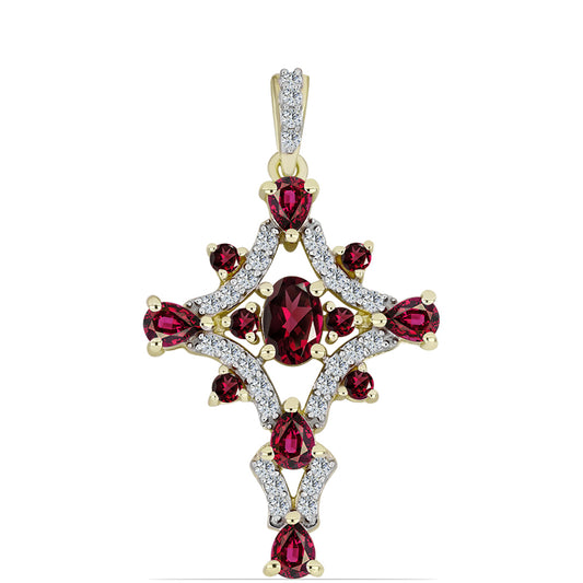 Kríž Pozlátený Strieborný Prívesok s Rhodolitovým Granátom a Bielym Topásom