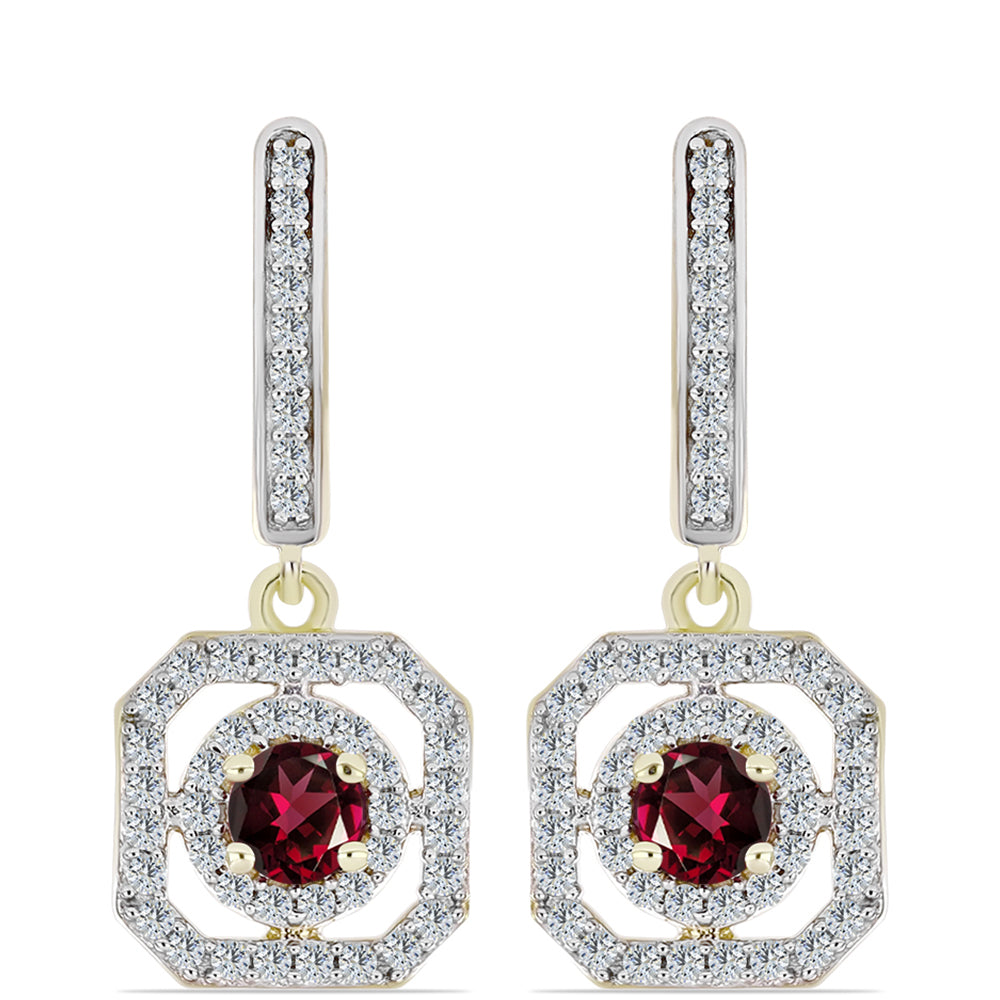 Pozlátené Strieborné Náušnice s Rhodolitovým Granátom a Bielym Topásom 1 