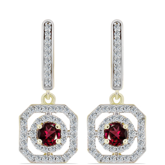 Pozlátené Strieborné Náušnice s Rhodolitovým Granátom a Bielym Topásom