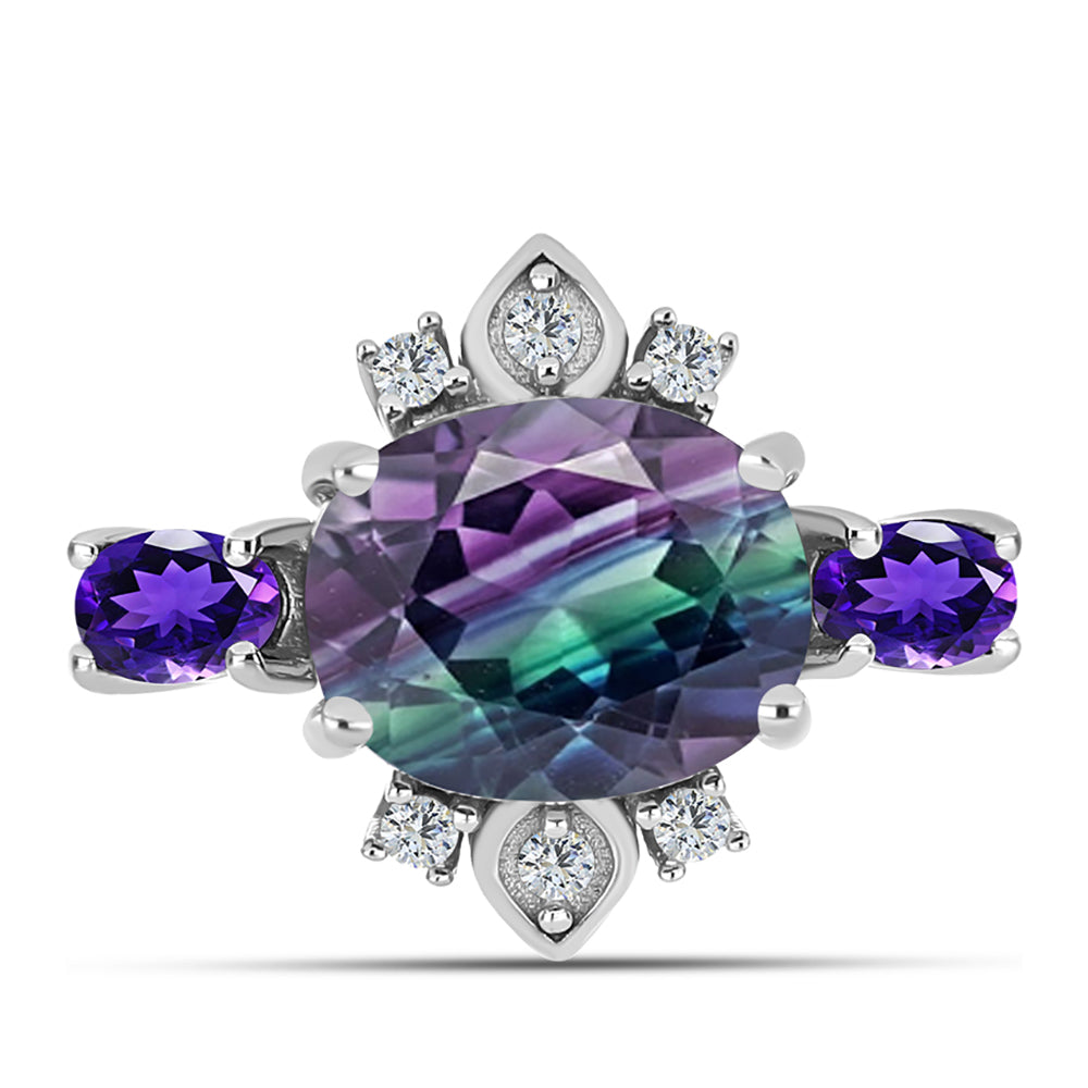 Strieborný Prsteň s so Zebra Fluoritom a Marockým Ametystom