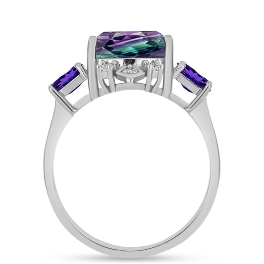 Strieborný Prsteň s so Zebra Fluoritom a Marockým Ametystom