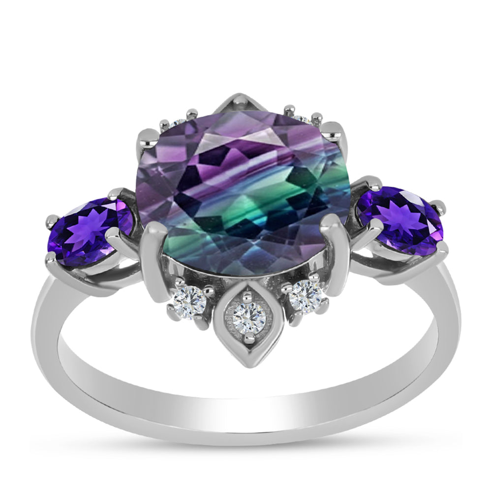 Strieborný Prsteň s so Zebra Fluoritom a Marockým Ametystom