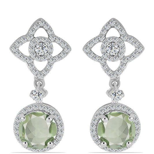 Strieborné Náušnice s so Zeleným Ametystom a Bielym Topásom