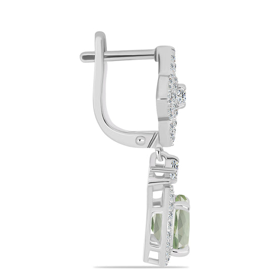 Strieborné Náušnice s so Zeleným Ametystom a Bielym Topásom