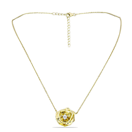 Pozlátený Strieborný Náhrdelník s Bielym Diamantom