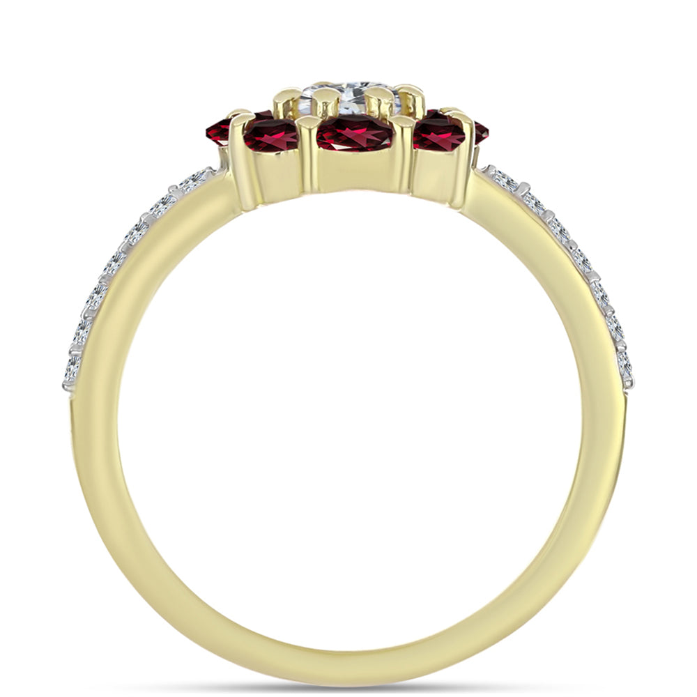 Pozlátený Strieborný Prsteň s Rhodolitovým Granátom a Bielym Topásom 2 