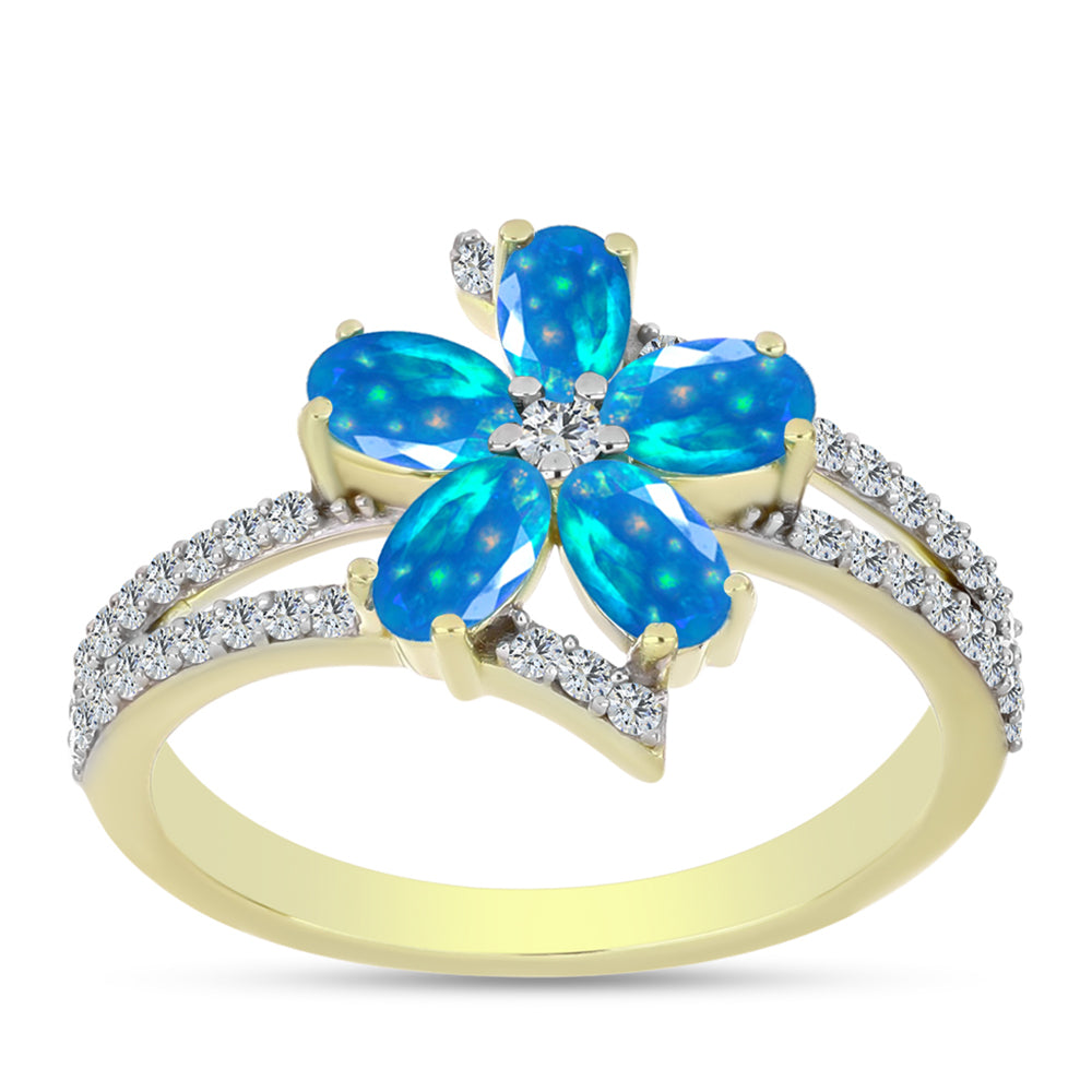 Pozlátený Strieborný Prsteň s Etiópskym Paradise Opálom a Bielym Topásom