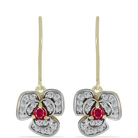 Pozlátené Strieborné Náušnice s Madagaskarským Rubínom a Bielym Topásom