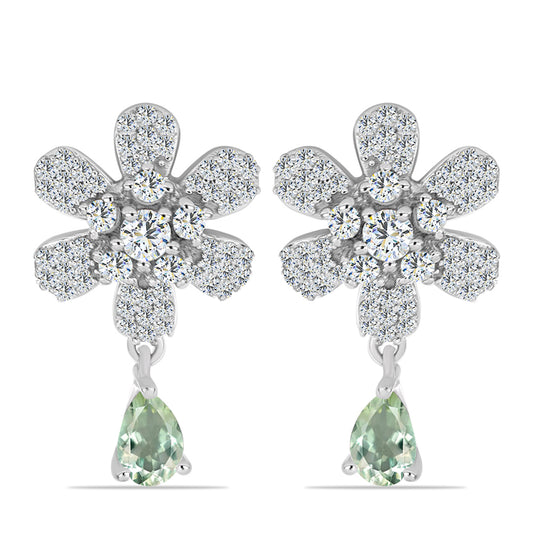 Strieborné Náušnice s so Zeleným Ametystom a Bielym Topásom