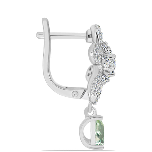 Strieborné Náušnice s so Zeleným Ametystom a Bielym Topásom