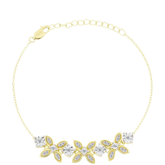 Pozlátený Strieborný Náramok s Bielym Diamantom a Bielym Topásom