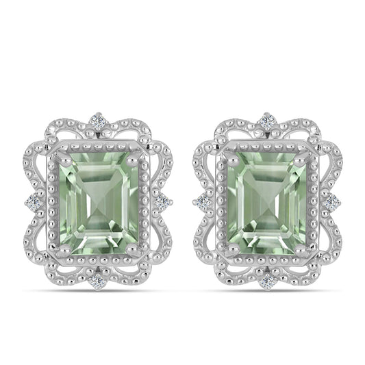 Strieborné Náušnice s so Zeleným Ametystom a Bielym Topásom