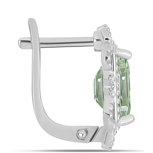 Strieborné Náušnice s so Zeleným Ametystom a Bielym Topásom