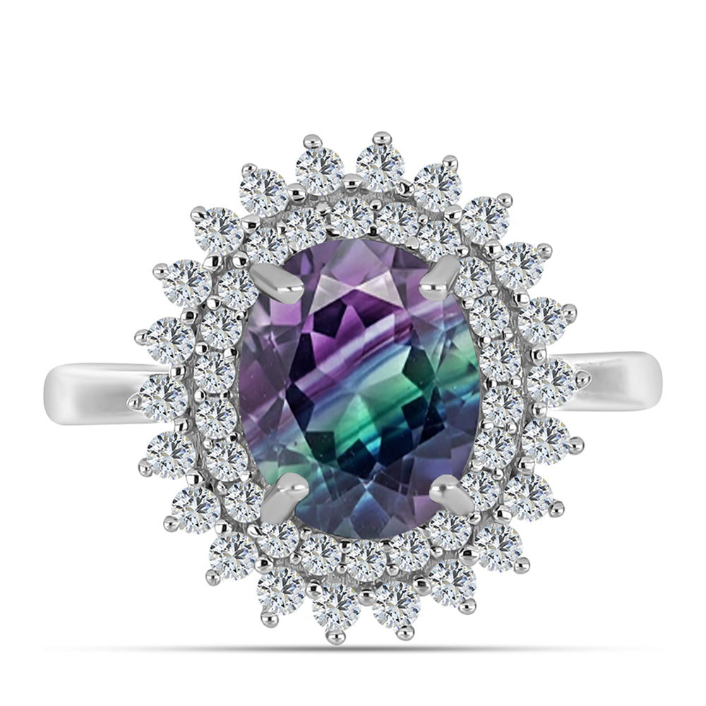 Strieborný Prsteň s so Zebra Fluoritom a Bielym Topásom