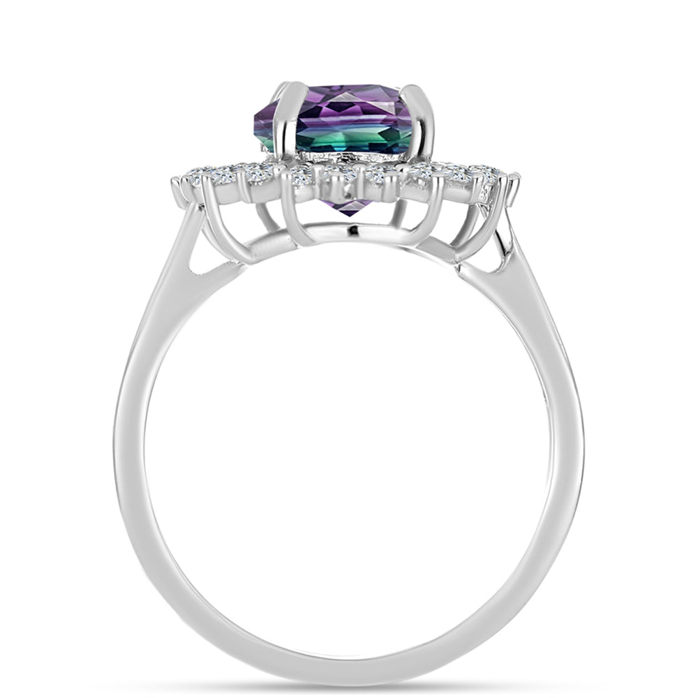 Strieborný Prsteň s so Zebra Fluoritom a Bielym Topásom