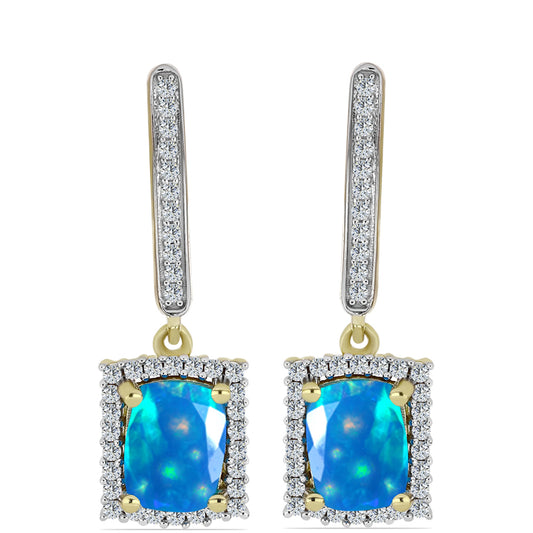 Pozlátené Strieborné Náušnice s Etiópskym Paradise Opálom a Bielym Topásom