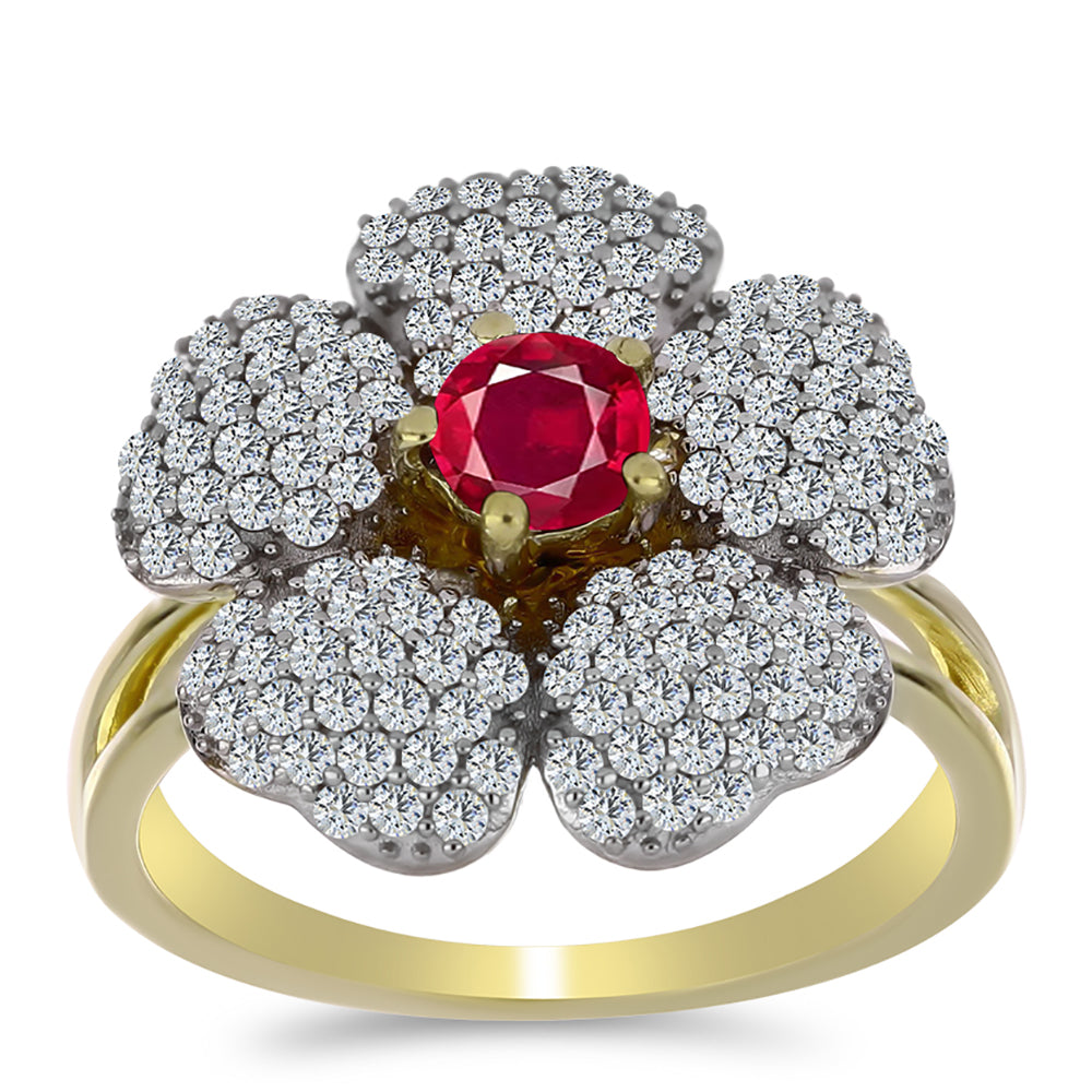 Pozlátený Strieborný Prsteň s Madagaskarským Rubínom a Bielym Topásom 3 