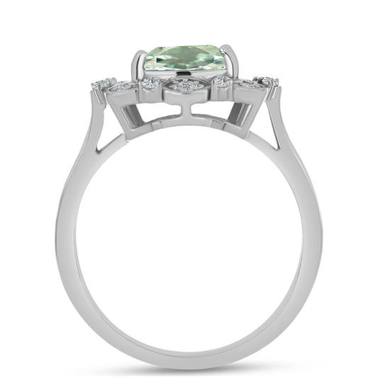 Strieborný Prsteň s so Zeleným Ametystom a Bielym Topásom