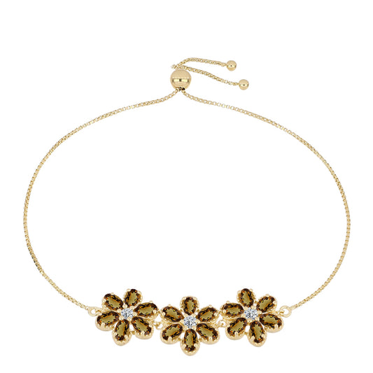 Pozlátený Strieborný Náramok s Koňakovým Kremeňom a Bielym Topásom