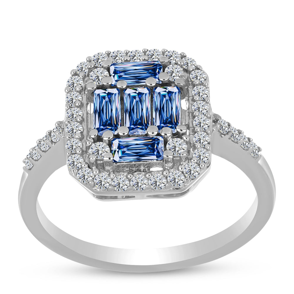 Strieborný Prsteň s S Oceánovo Modrým Moissanitom a Bielym Topásom 3 