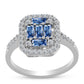 Strieborný Prsteň s S Oceánovo Modrým Moissanitom a Bielym Topásom