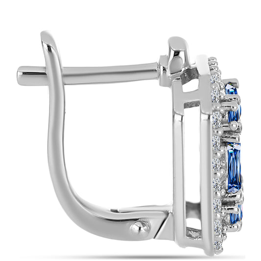 Strieborné Náušnice s S Oceánovo Modrým Moissanitom a Bielym Topásom