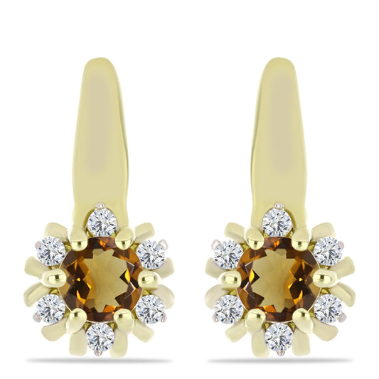 Pozlátené Strieborné Náušnice s Koňakovým Kremeňom a Bielym Topásom