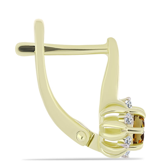 Pozlátené Strieborné Náušnice s Koňakovým Kremeňom a Bielym Topásom