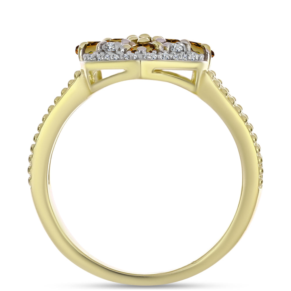 Pozlátený Strieborný Prsteň s Koňakovým Kremeňom a Bielym Topásom 2 